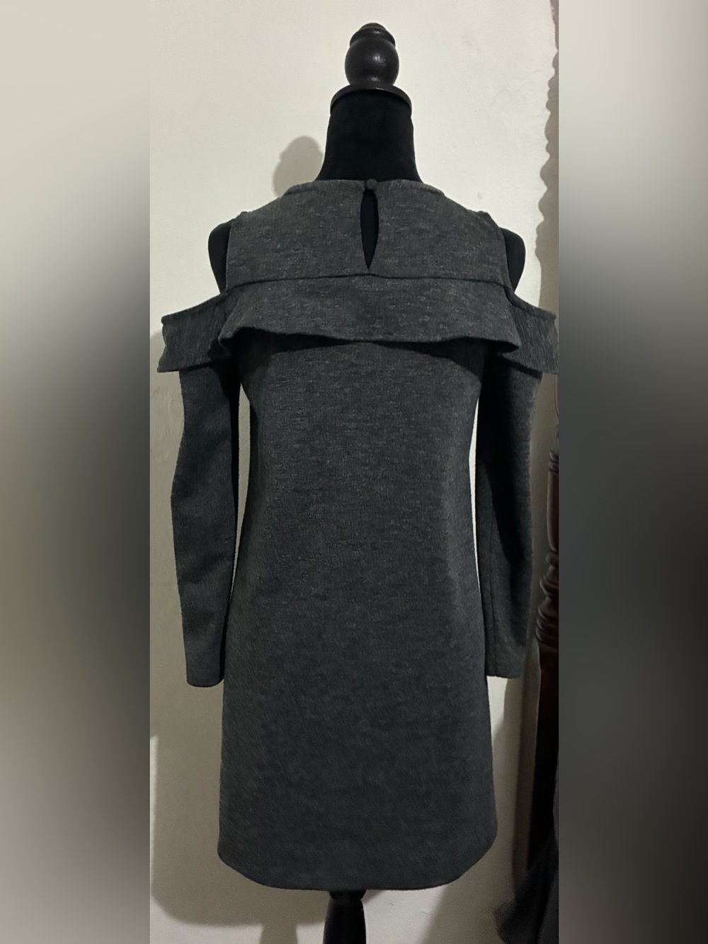 Gray Cold Shoulder Ruffle Mini Dress - Picture 3 of 5